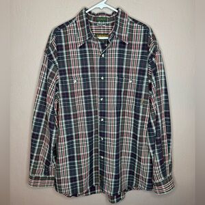 Timberland Men's Plaid Heavy Flannel Button-Up Shirt Red, Green, White Cotton XL